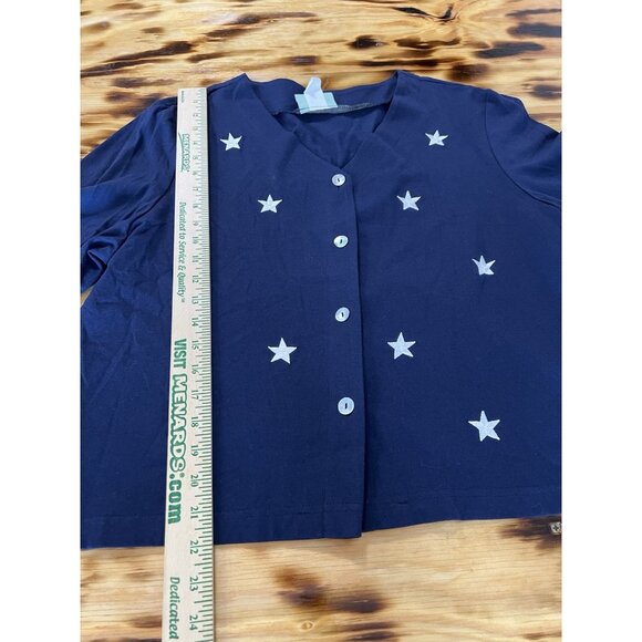 220 Hickory Womens Blue Cardigan Sweater Stars Patriotic Size‎ Large READ - Picture 5 of 12
